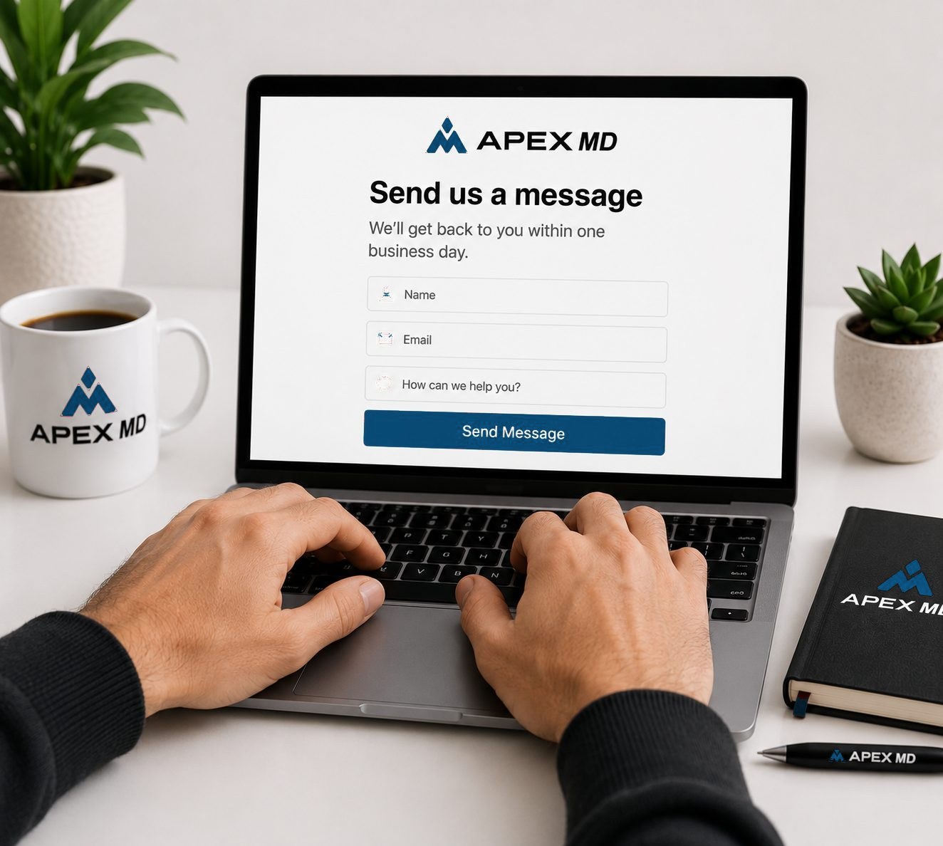 Apex MD contact form on a laptop